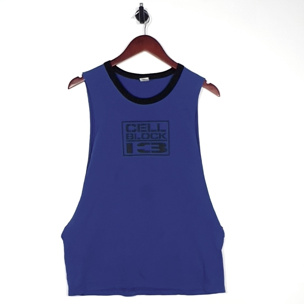 Cell Block 13 | Cutout Shredded Gym Tank Ringer | Blue | Xl